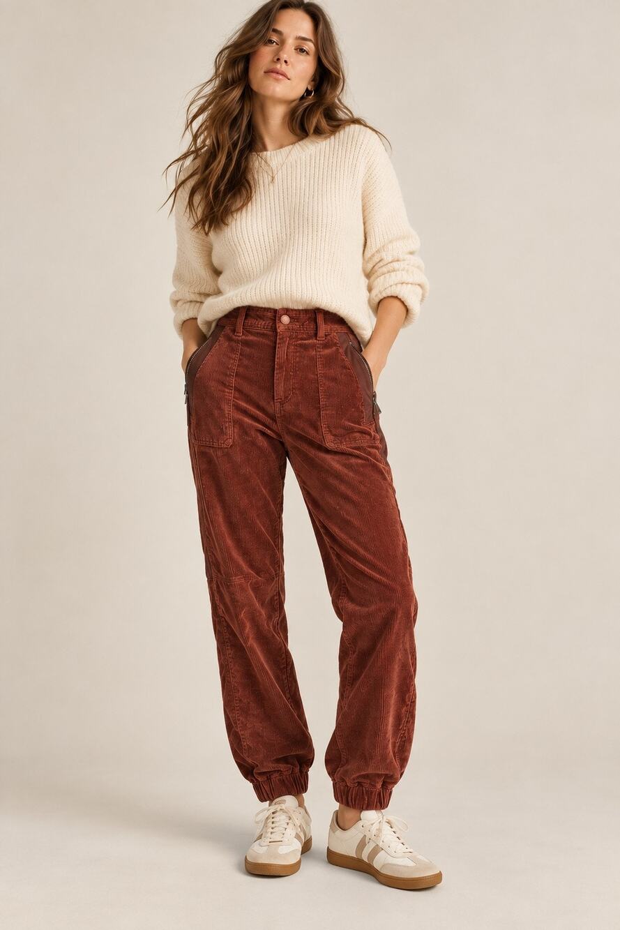 Anthropologie Corduroy Cargo Jogger Pants 8 Rust Brown Utility Tapered Cotton